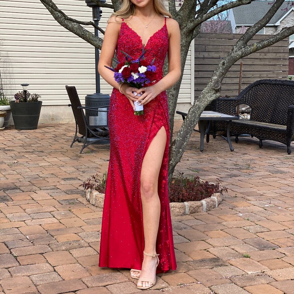 Ellie Wilde by Mon Cheri Red Prom Dress